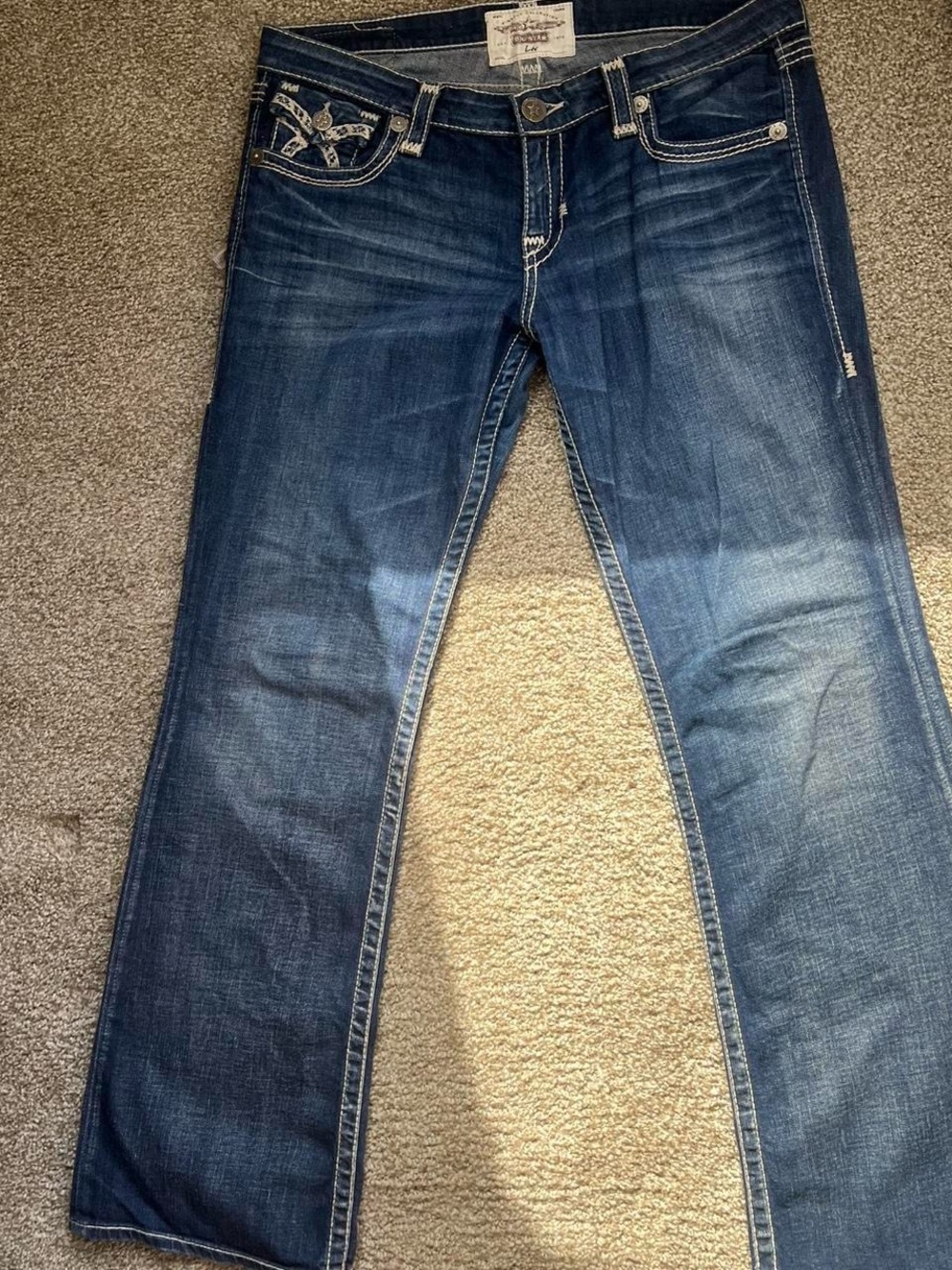 Vintage Y2K Big Star Women's Blue Bootcut Jeans with Embroidered Pockets - Picture 5 of 8